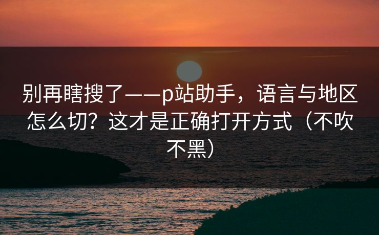 别再瞎搜了——p站助手，语言与地区怎么切？这才是正确打开方式（不吹不黑）