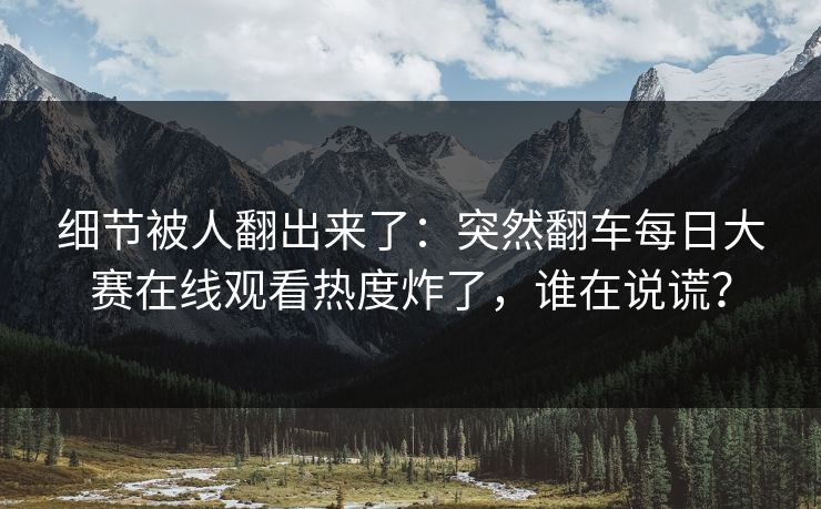 细节被人翻出来了：突然翻车每日大赛在线观看热度炸了，谁在说谎？