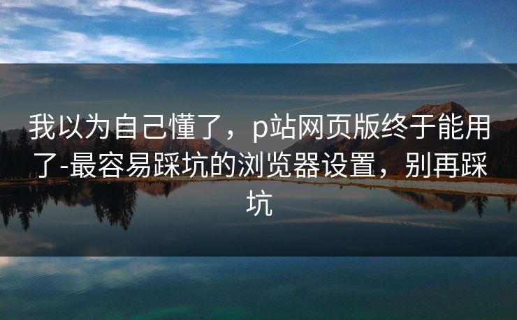 我以为自己懂了，p站网页版终于能用了-最容易踩坑的浏览器设置，别再踩坑