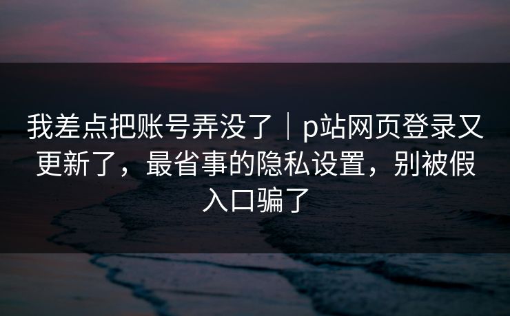 我差点把账号弄没了｜p站网页登录又更新了，最省事的隐私设置，别被假入口骗了