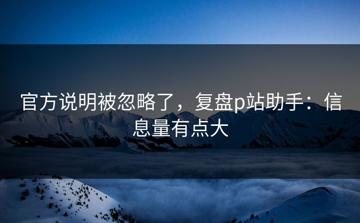 官方说明被忽略了，复盘p站助手：信息量有点大