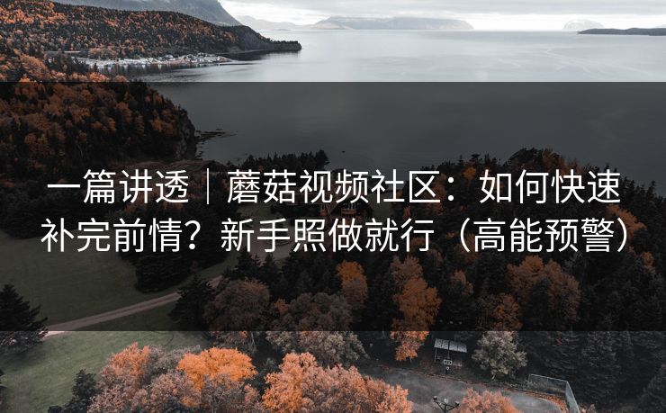 一篇讲透｜蘑菇视频社区：如何快速补完前情？新手照做就行（高能预警）