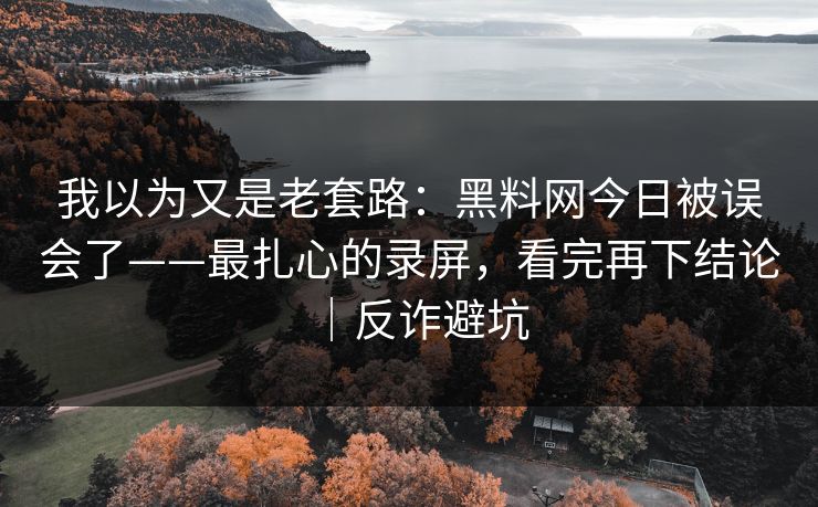 我以为又是老套路:黑料网今日被误会了——最扎心的录屏,看完再下结论|反诈避坑 我以为又是老套路:黑料网今日被误会了——最扎心的录屏,看完再下结论|反诈避坑