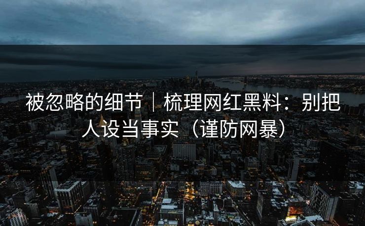 被忽略的细节｜梳理网红黑料：别把人设当事实（谨防网暴）